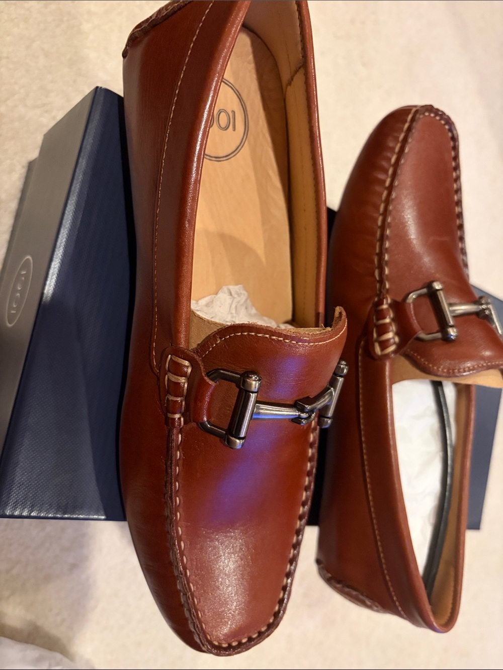 1901 Chestnut Brown Leather Bit-Detail Loafers